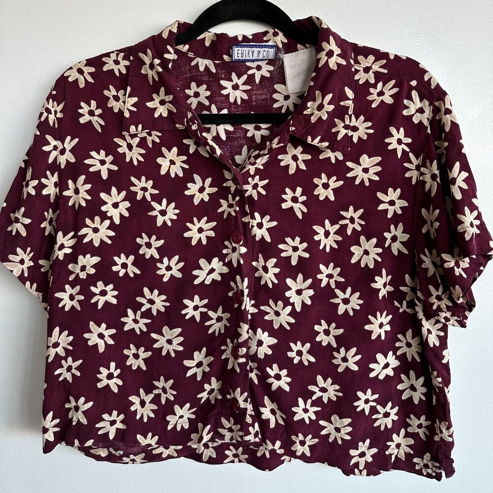 Erika & Co FLoral Cropped Button Up Please Read Measurements for Sizing